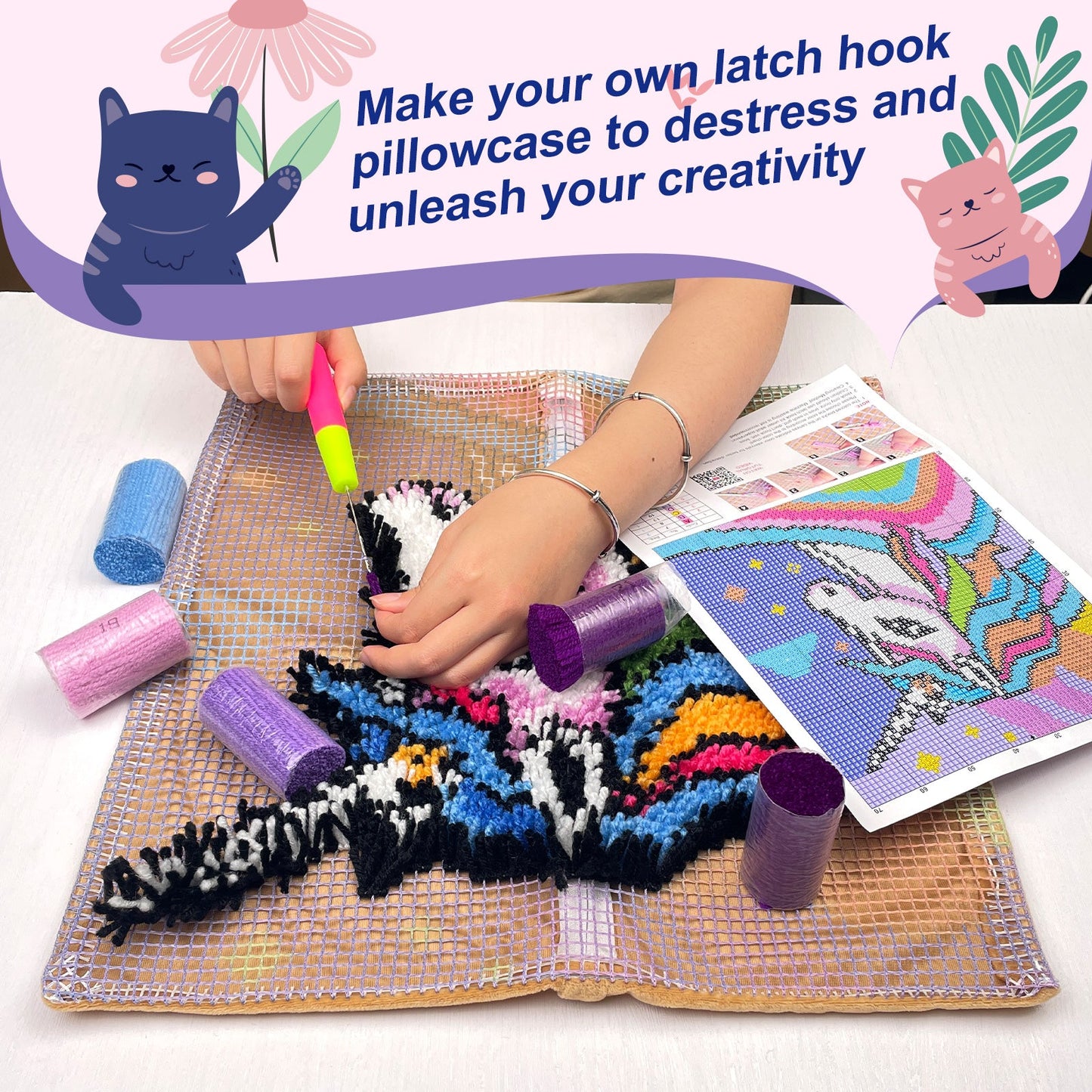 Winter Snowman Pillowcase Latch Hook Kit for Adult, Beginner and Kid