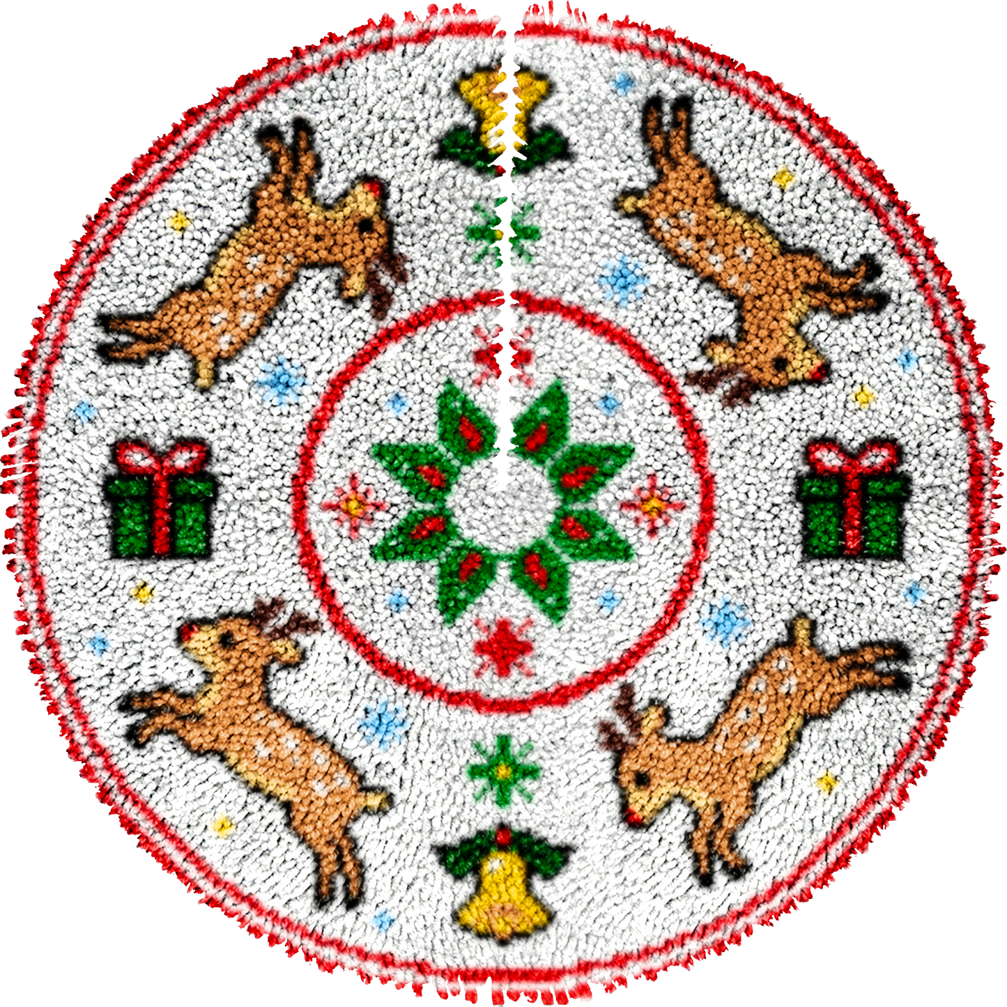 Deers & Bells Christmas Tree Skirt Latch Hook Kit