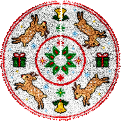 Deers & Bells Christmas Tree Skirt Latch Hook Kit