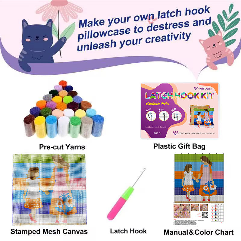 Mom & Daughter Latch Hook Pillow Kit