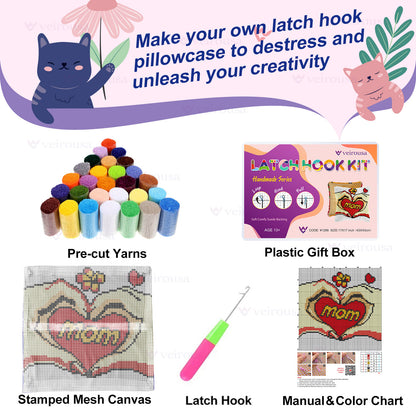 Love You Mom Latch Hook Pillow Kit