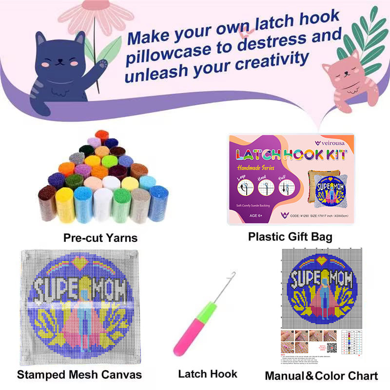 Super Mom Latch Hook Pillow Kit