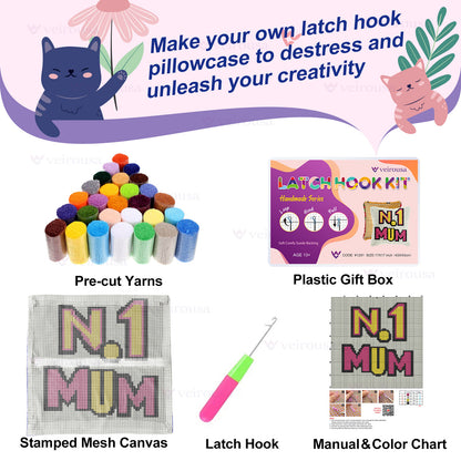 No.1 Mom Design Latch Hook Pillow Kit