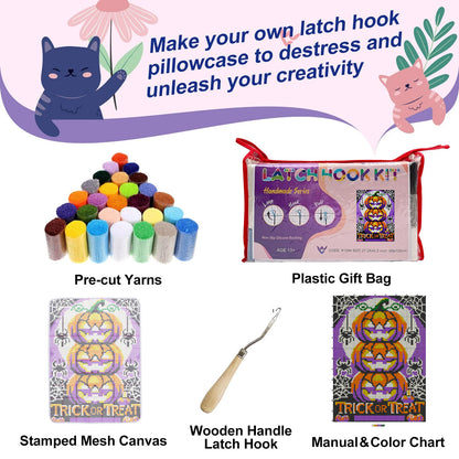 Three Pumpkins Halloween Latch Hook Rug Kit