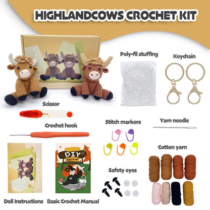 Two Highland Cows Crochet Kit