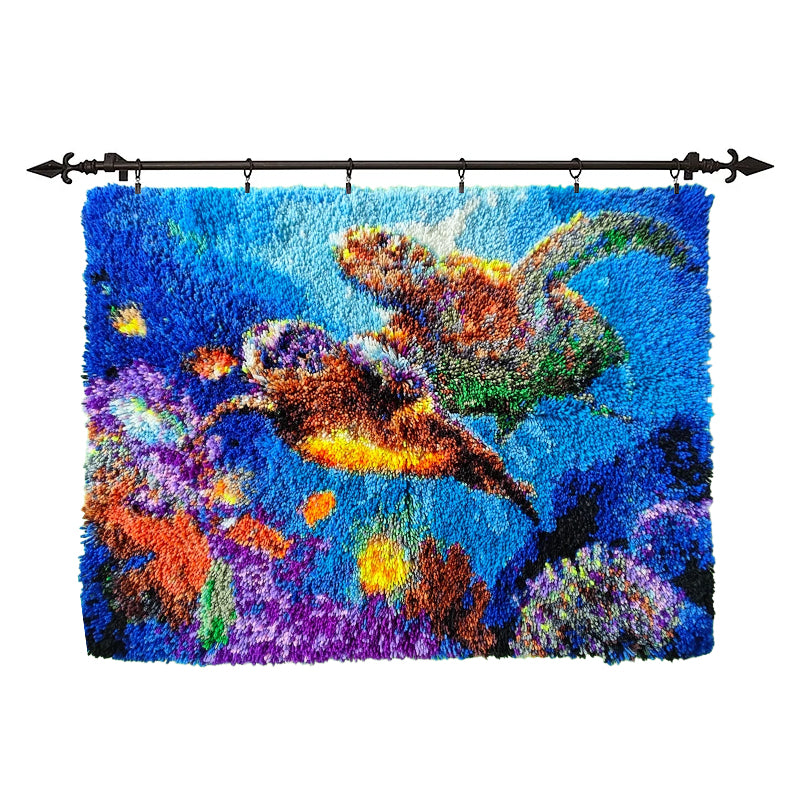[Grand format] Deux tortues marines nageant dans l'océan - Kit de tapis à crocheter