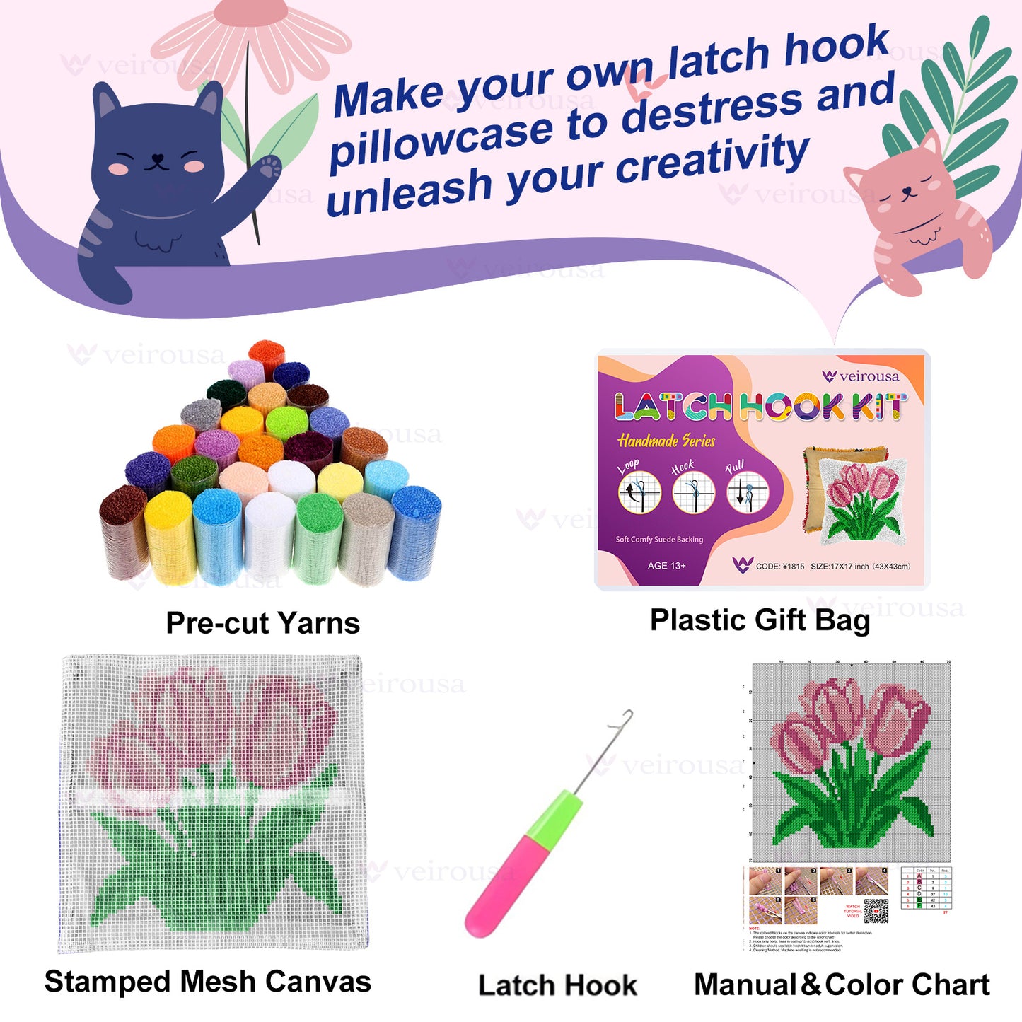 Three Tulips Latch Hook Pillow Kit