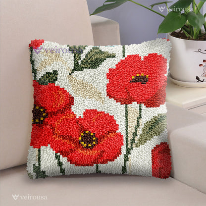 Kit de almohada con ganchillo de flores rojas