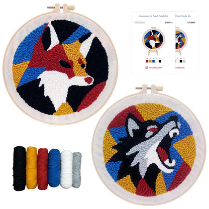 Geometric Fox & Wolf Punch Needle Kit for Beginners