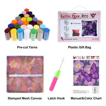 Lavenders and Bee Latch Hook Pillow Kit for Adult, Beginner and Kid