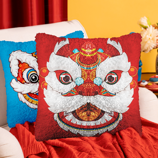Kit de coussin à crocheter Lion Dance pour adultes, débutants et enfants