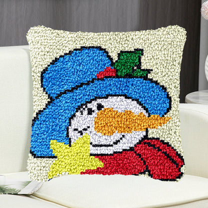 Kit de cierre de gancho para funda de almohada con muñeco de nieve y gato azul para adultos, principiantes y niños 