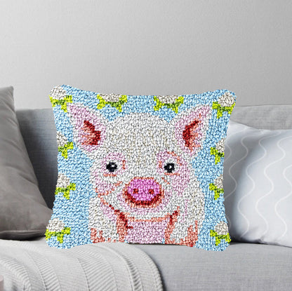 Pink Pig Pillowcase Latch Hook Kit for Adult, Beginner and Kid