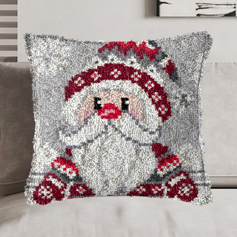 Blue Cartoon Gnome Xmas Latch Hook Pillow Kit for Adult, Beginner and Kid