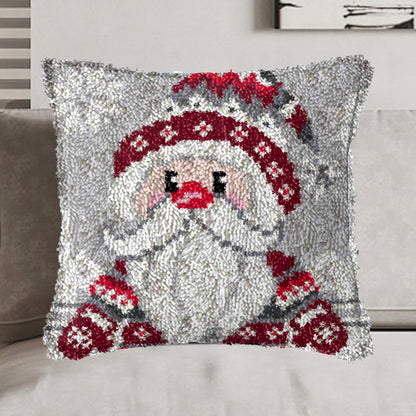 Blue Cartoon Gnome Xmas Latch Hook Pillow Kit for Adult, Beginner and Kid