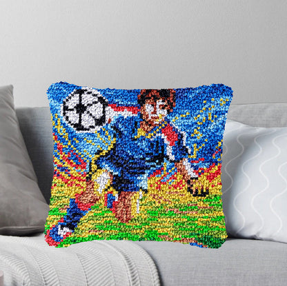 Kit de cierre de gancho para funda de almohada con diseño de niño futbolista para adultos, principiantes y niños