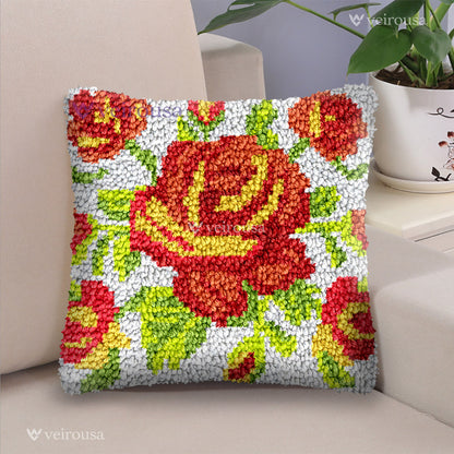 Kit de coussin à crochet avec roses colorées (pour les préférées) pour adultes, débutants et enfants