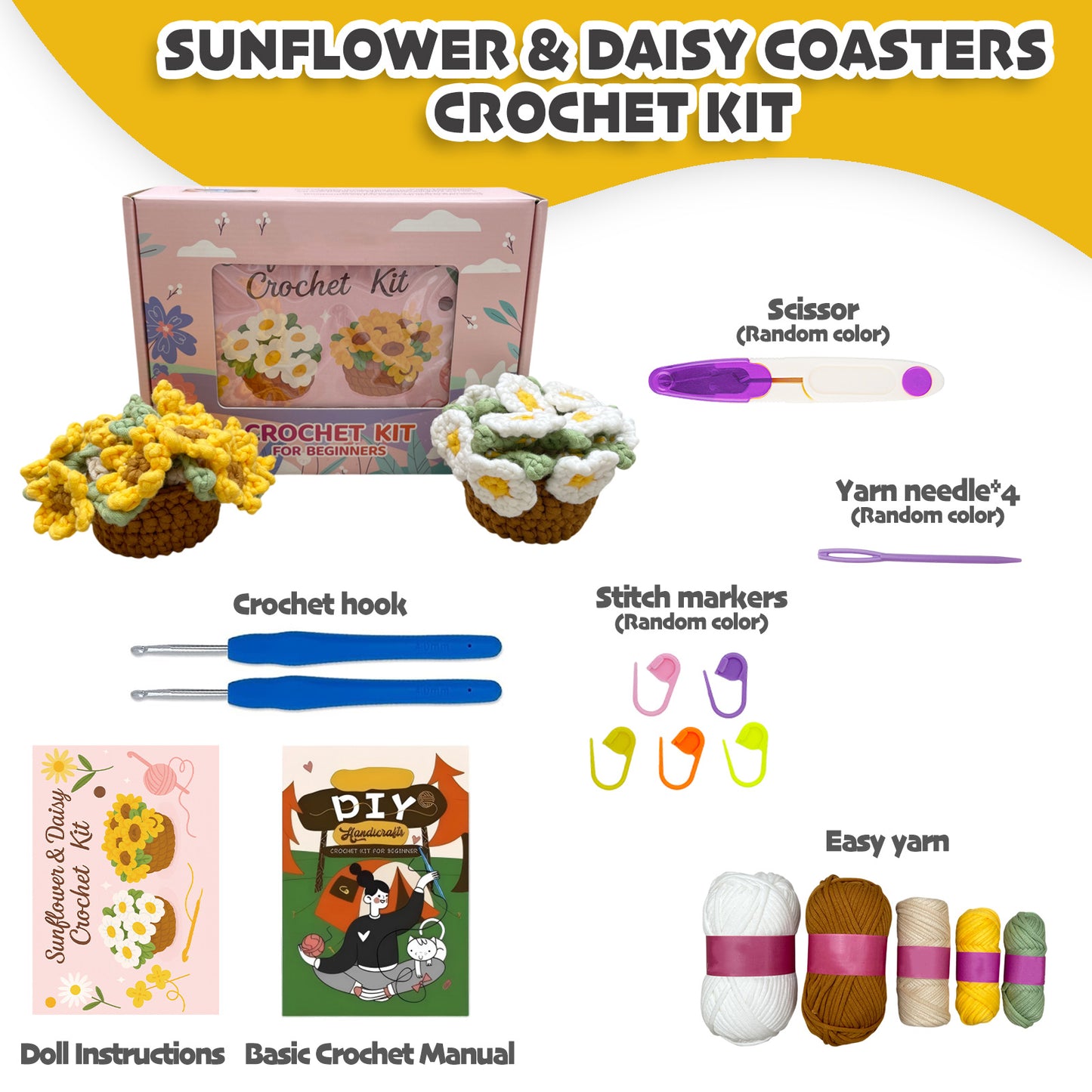 Sunflower & Daisy Coasters Crochet Kit