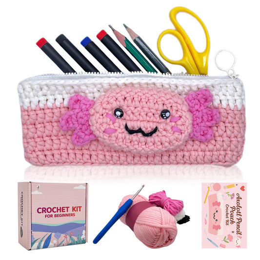 Axolotl Pencil Pouch Crochet Kit
