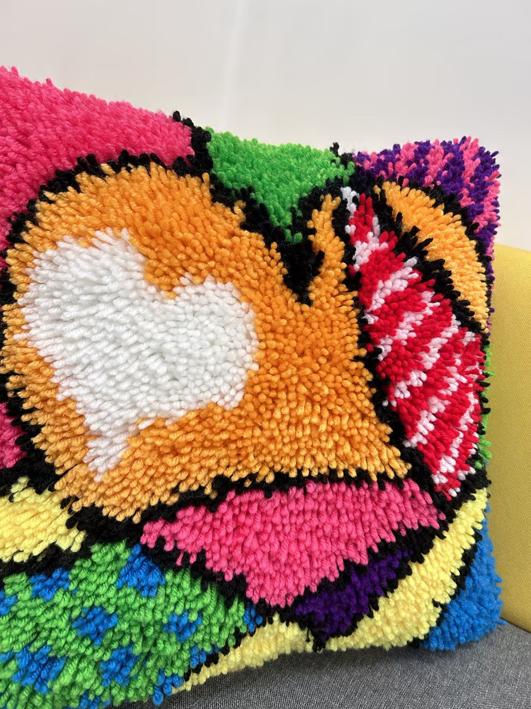Kit de coussin à crochet coloré « Love » pour adultes, débutants et enfants