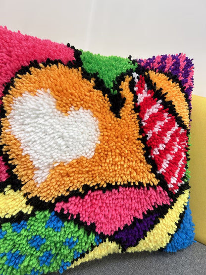 Kit de coussin à crochet coloré « Love » pour adultes, débutants et enfants