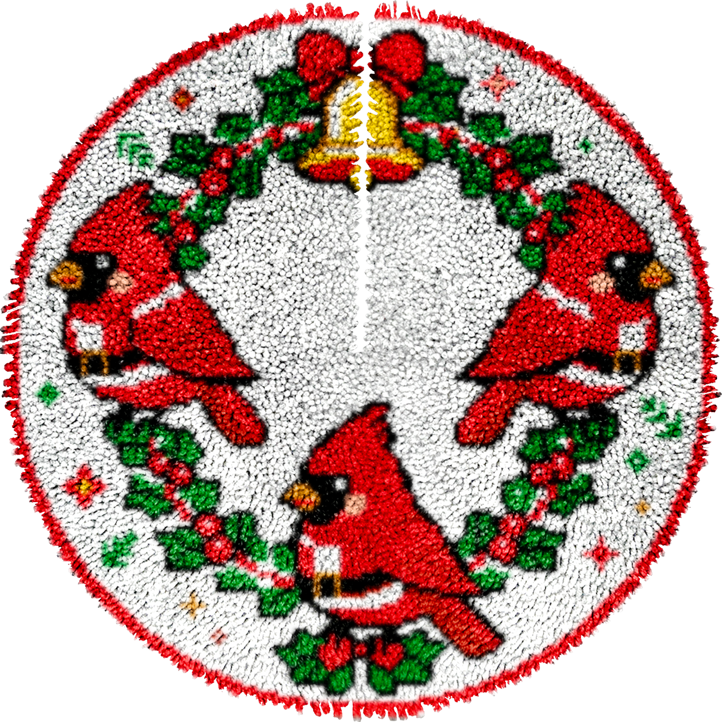 Cardinals & Bell Christmas Tree Skirt Latch Hook Kit