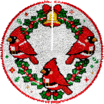 Cardinals & Bell Christmas Tree Skirt Latch Hook Kit