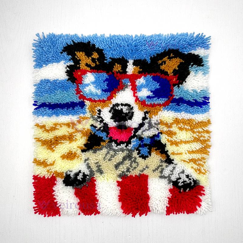 Beach Cool Dog Latch Hook Pillow Kit