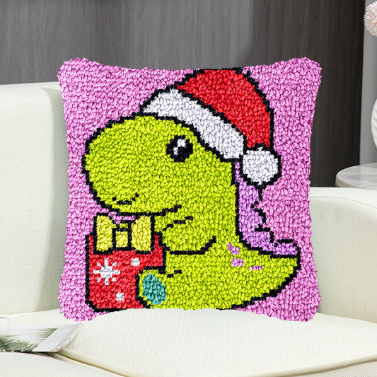 Christmas Dinosaur Pillowcase Latch Hook Kit for Adult, Beginner and Kid