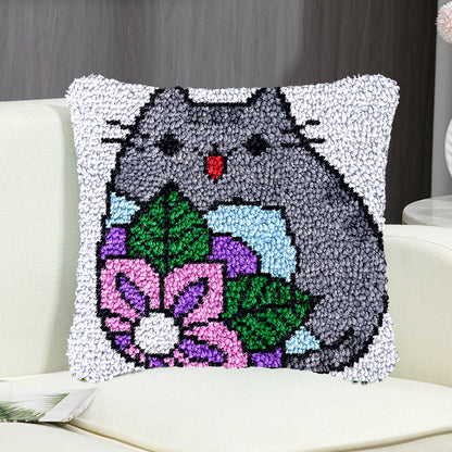 Kit de crochets pour taie d'oreiller avec motif chat gris, pour adultes, débutants et enfants. 