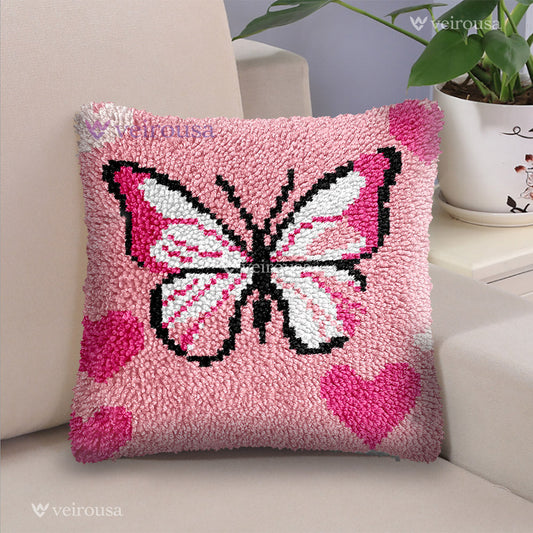 Pink Butterfly - Latch Hook Pillow Kit