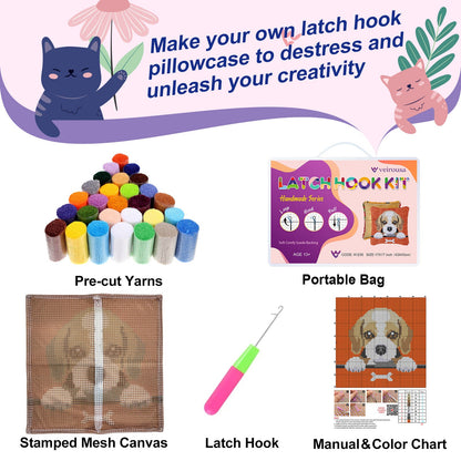Winter Snowman Pillowcase Latch Hook Kit for Adult, Beginner and Kid