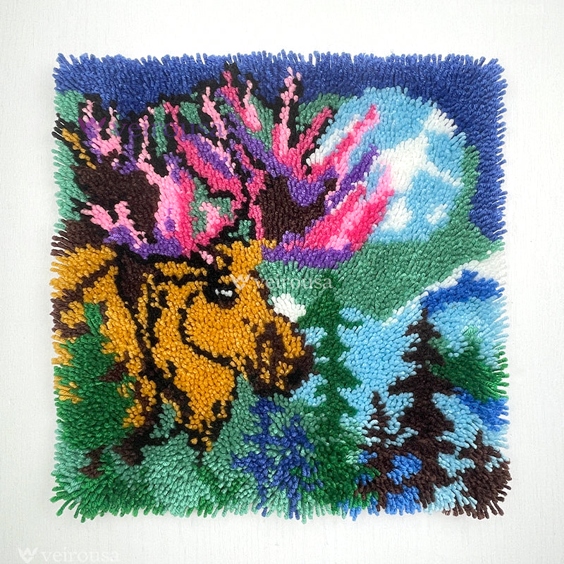 Moonlight Moose Latch Hook Pillow Kit