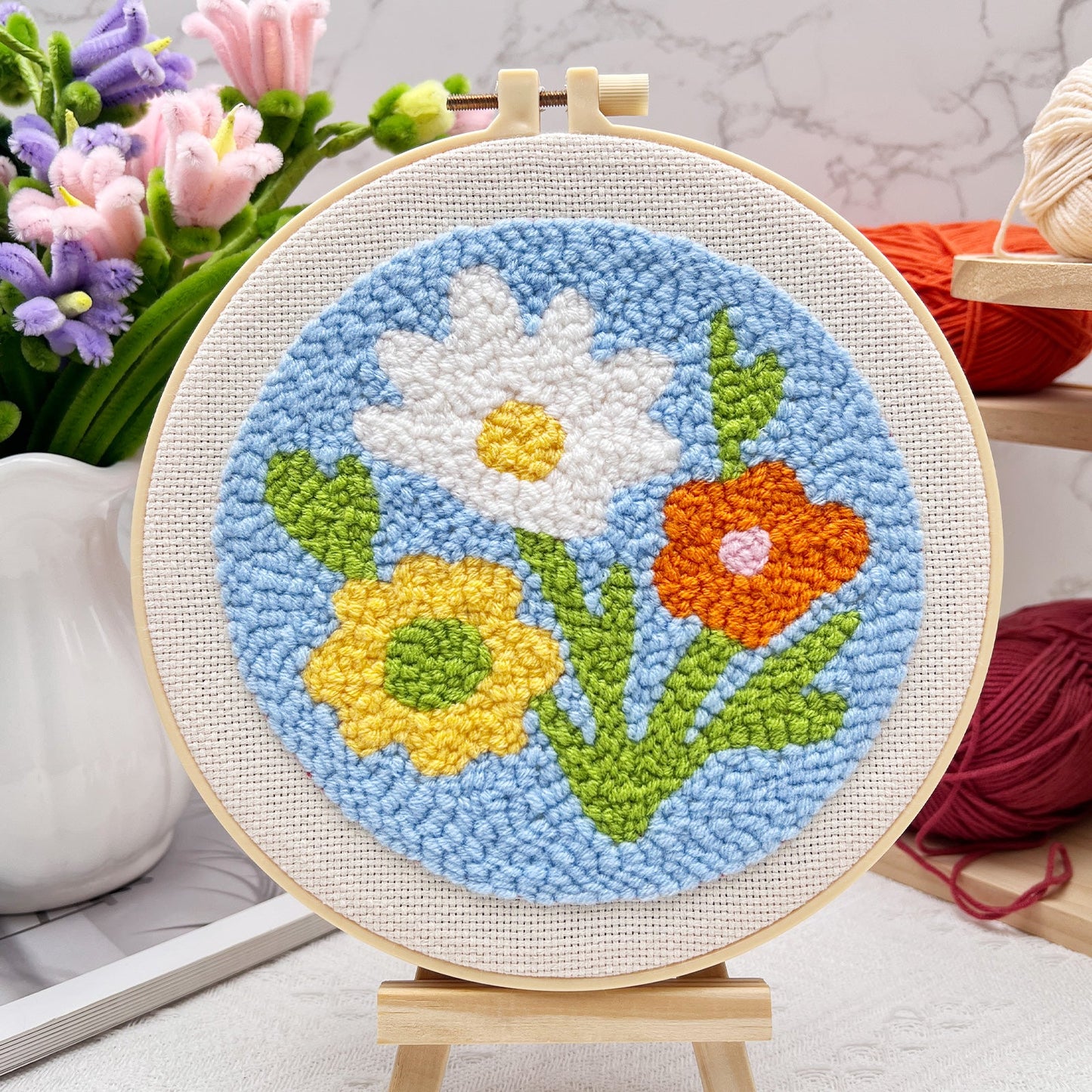 Retro Floral Punch Needle Kit for Beginners