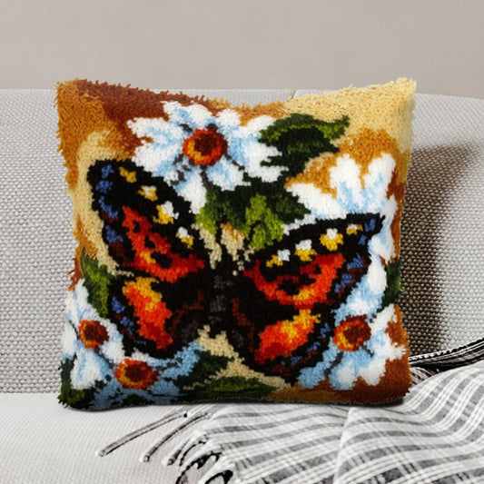 Orange Butterfly Pillowcase Latch Hook Kits for Adult, Beginner and Kid