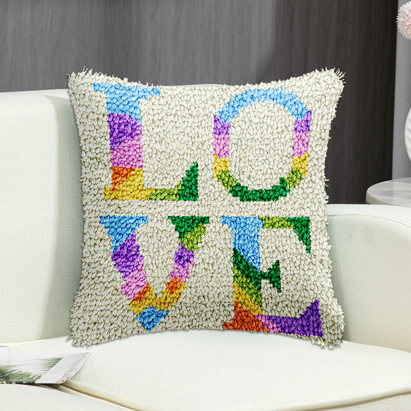 Kit de coussin à crochet coloré « Love » pour adultes, débutants et enfants