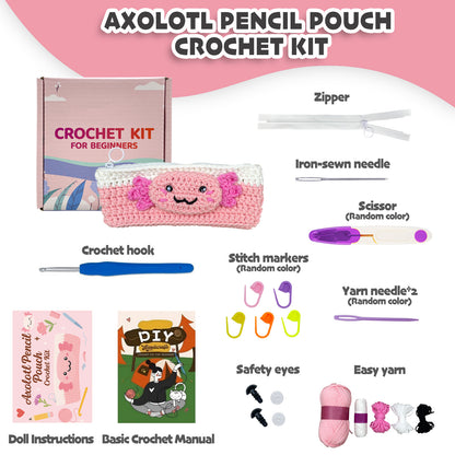 Axolotl Pencil Pouch Crochet Kit