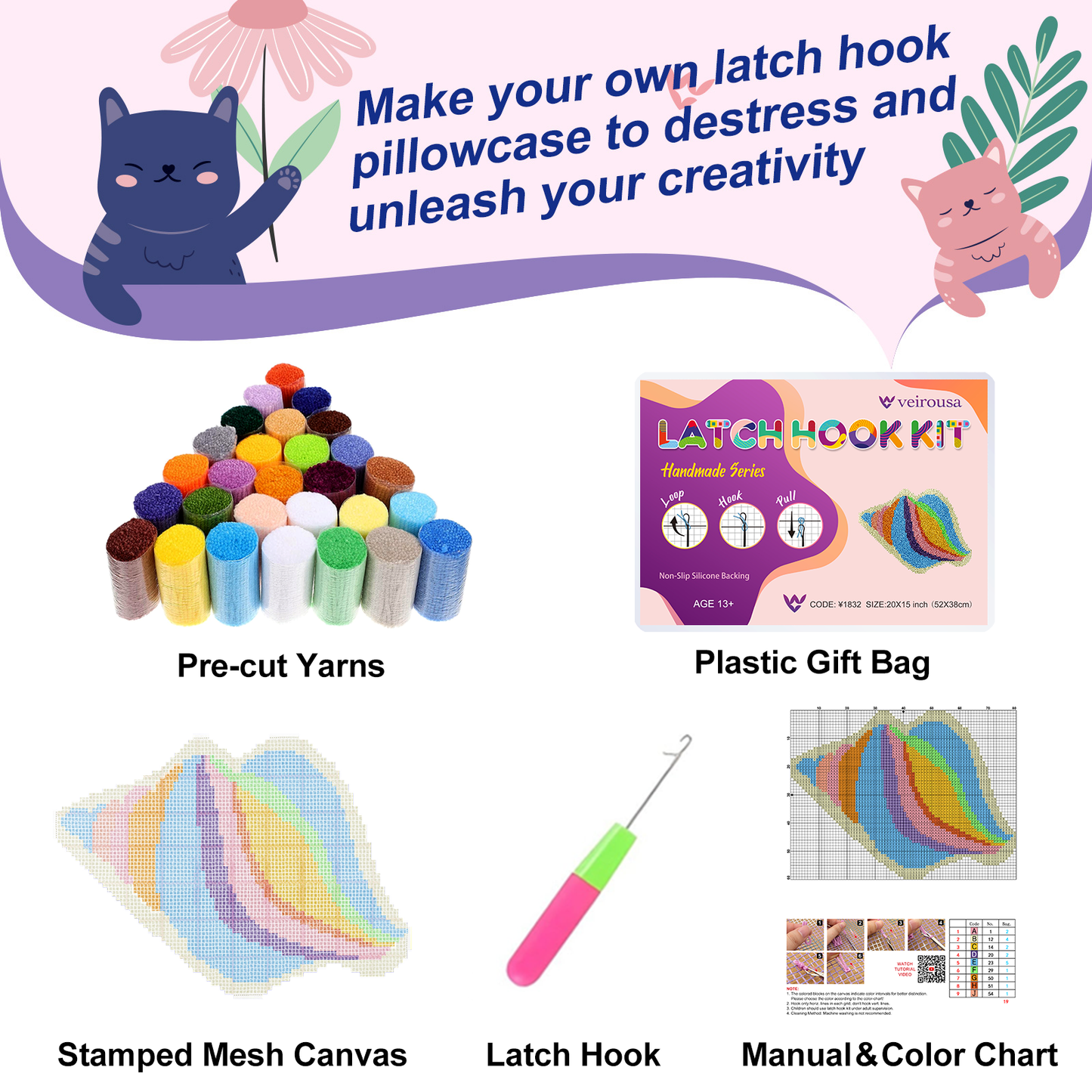 Rainbow Seashell Latch Hook Rug Kit