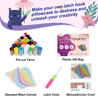 Rainbow Seashell Latch Hook Rug Kit