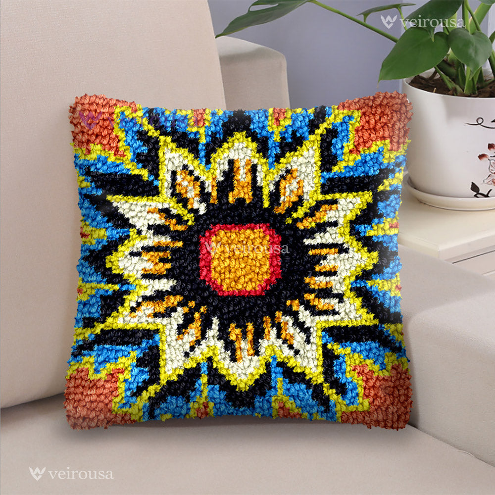 Kit de coussin à crochet avec grande fleur pour adultes, débutants et enfants