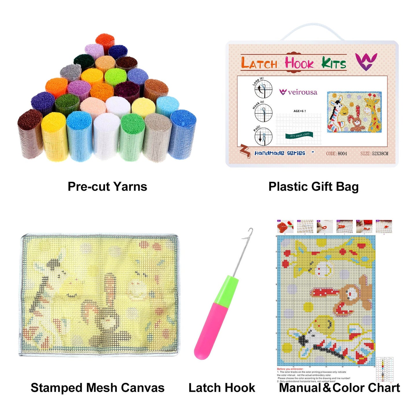 Giraffe and Rabbit Rug Latch Hook Kits for Beginners