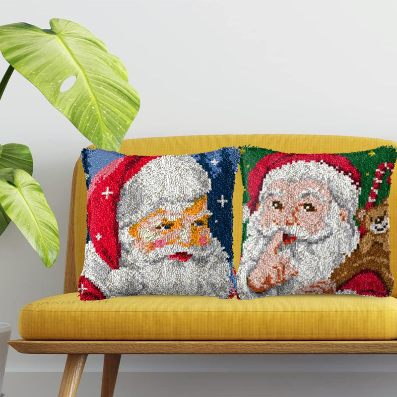 Navidad | Kits de cierre de gancho para funda de almohada con diseño de Papá Noel para adultos, principiantes y niños