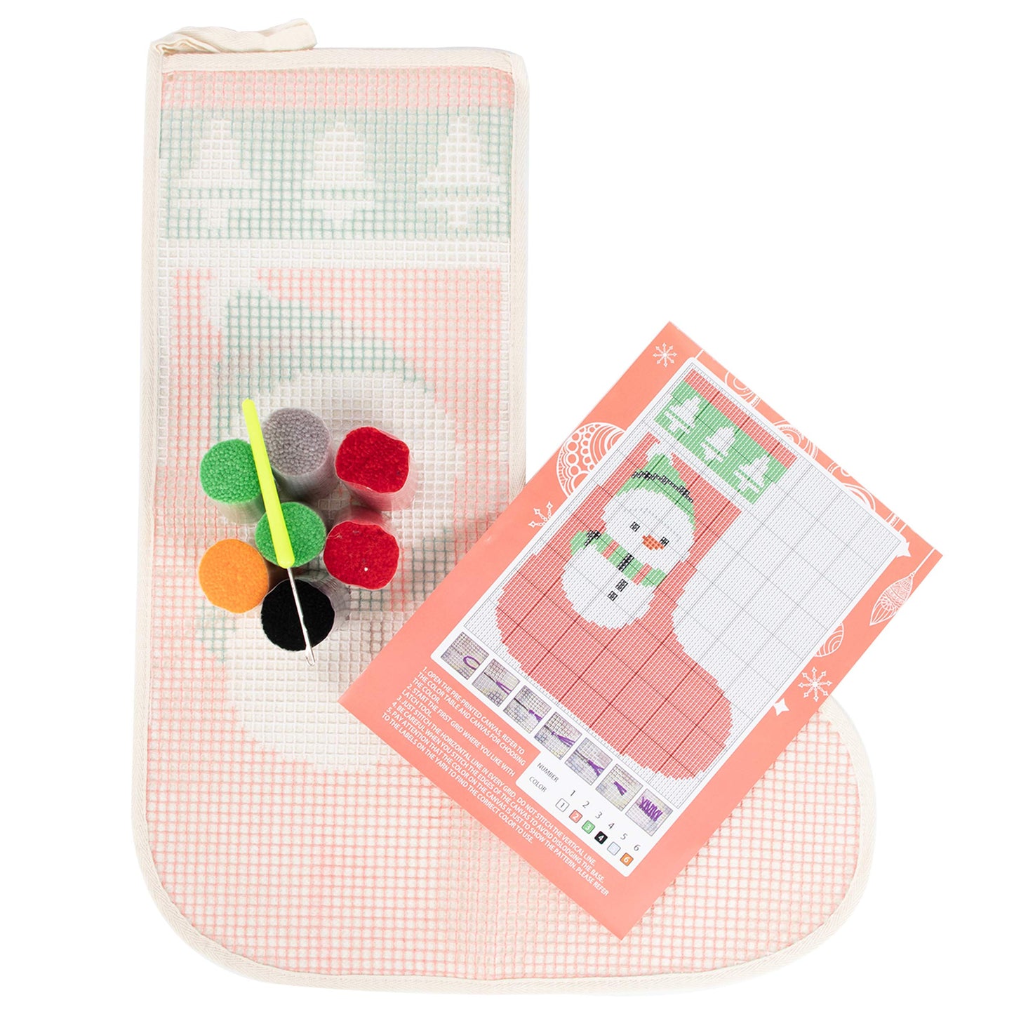 Kits de ganchillo para principiantes para hacer un calcetín navideño de muñeco de nieve