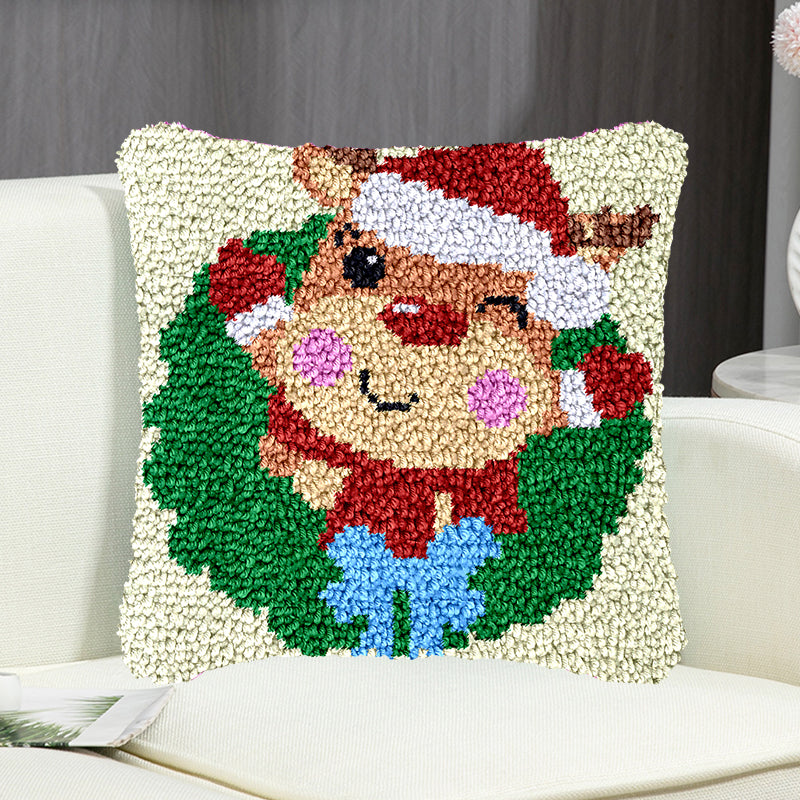 Kit de crochet pour taie d'oreiller de Noël avec motif cerf mignon, pour adultes, débutants et enfants. Convient aux adultes, débutants et enfants. 