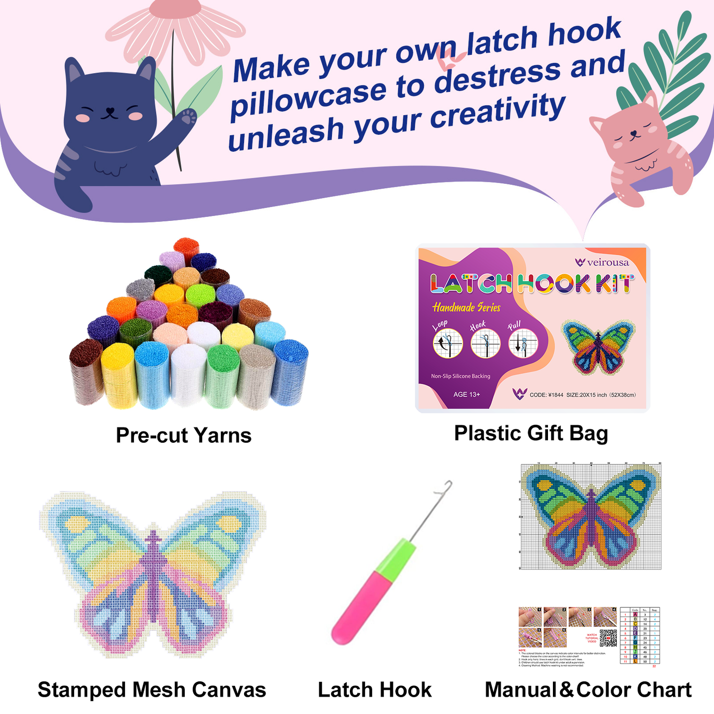 Colorful Butterflies Latch Hook Rug Kit