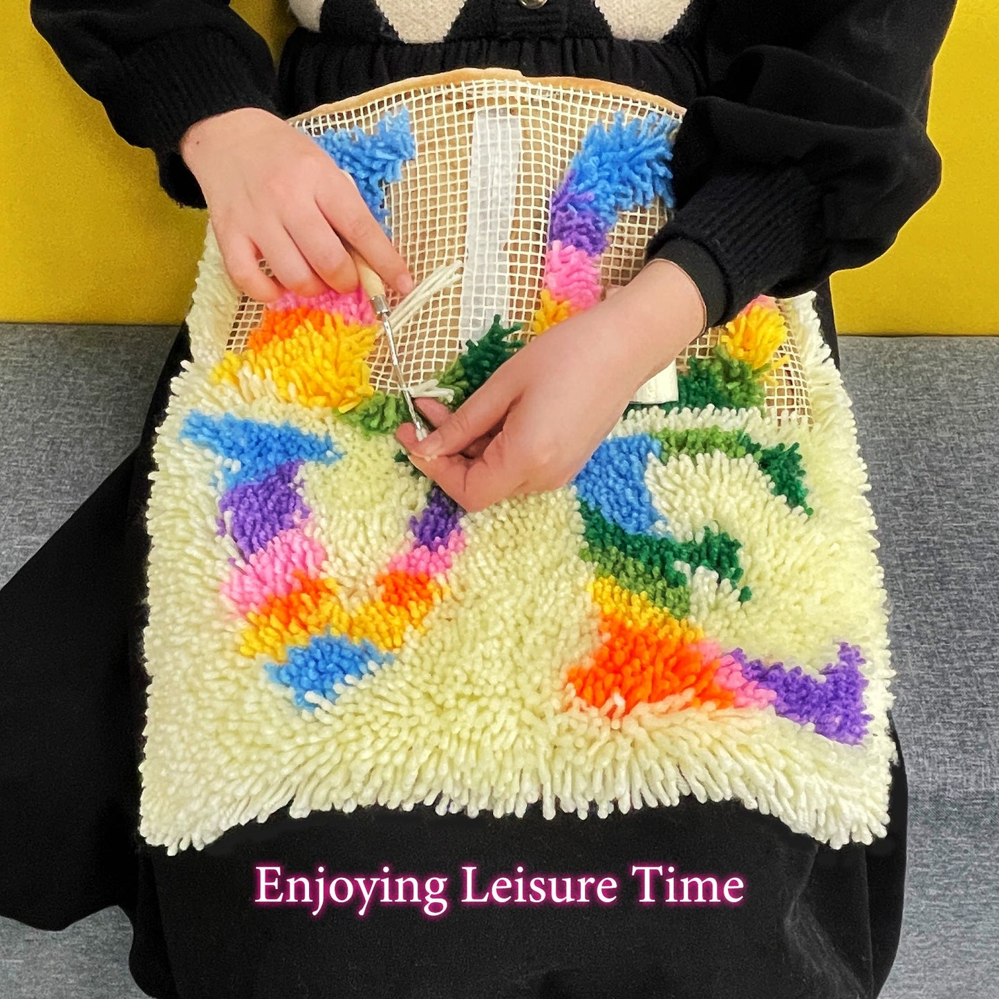 Lavenders and Bee Latch Hook Pillow Kit for Adult, Beginner and Kid