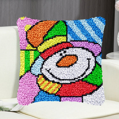 Colorful Snowman Pillowcase Latch Hook Kit for Adult, Beginner and Kid