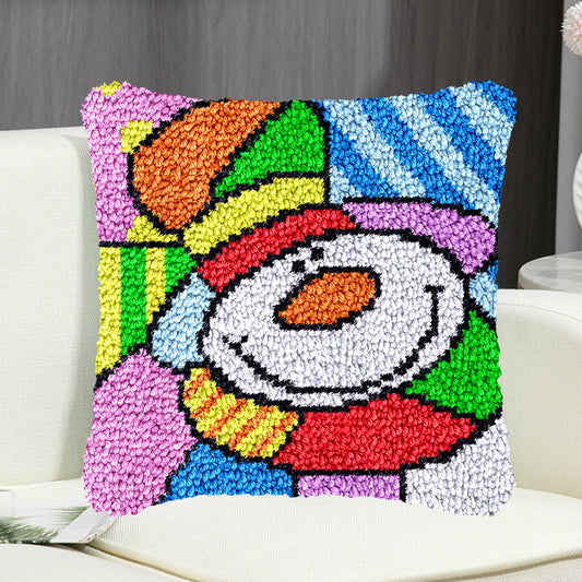 Colorful Snowman Pillowcase Latch Hook Kit for Adult, Beginner and Kid