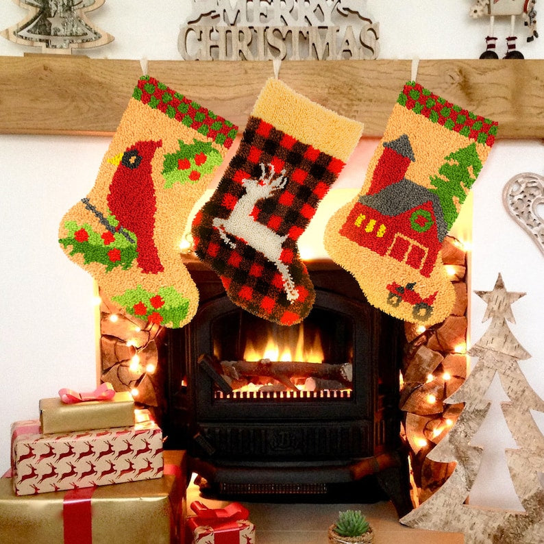 House Christmas Stocking DIY Latch Hook Kits for Beginners