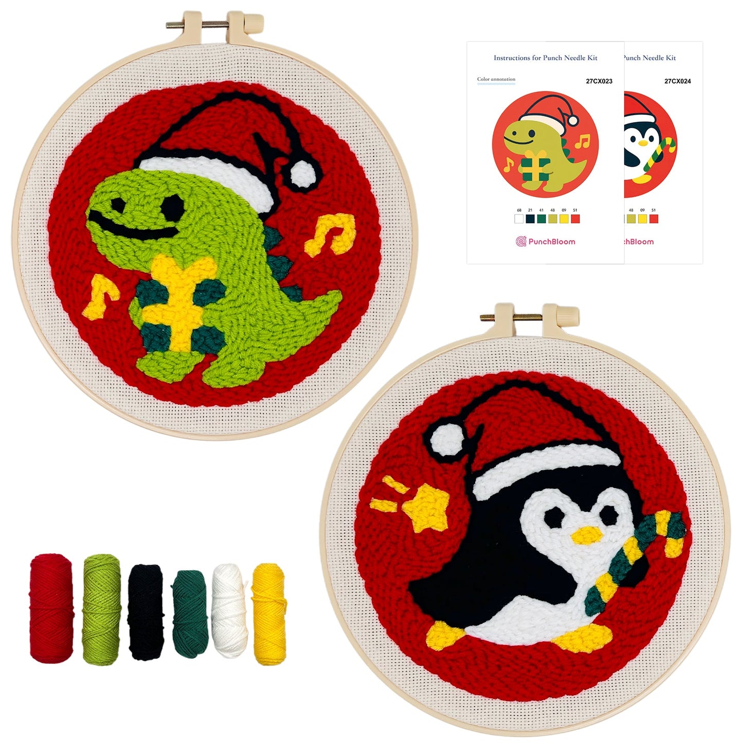Christmas Dinosaur & Penguin Punch Needle Kit for Beginners